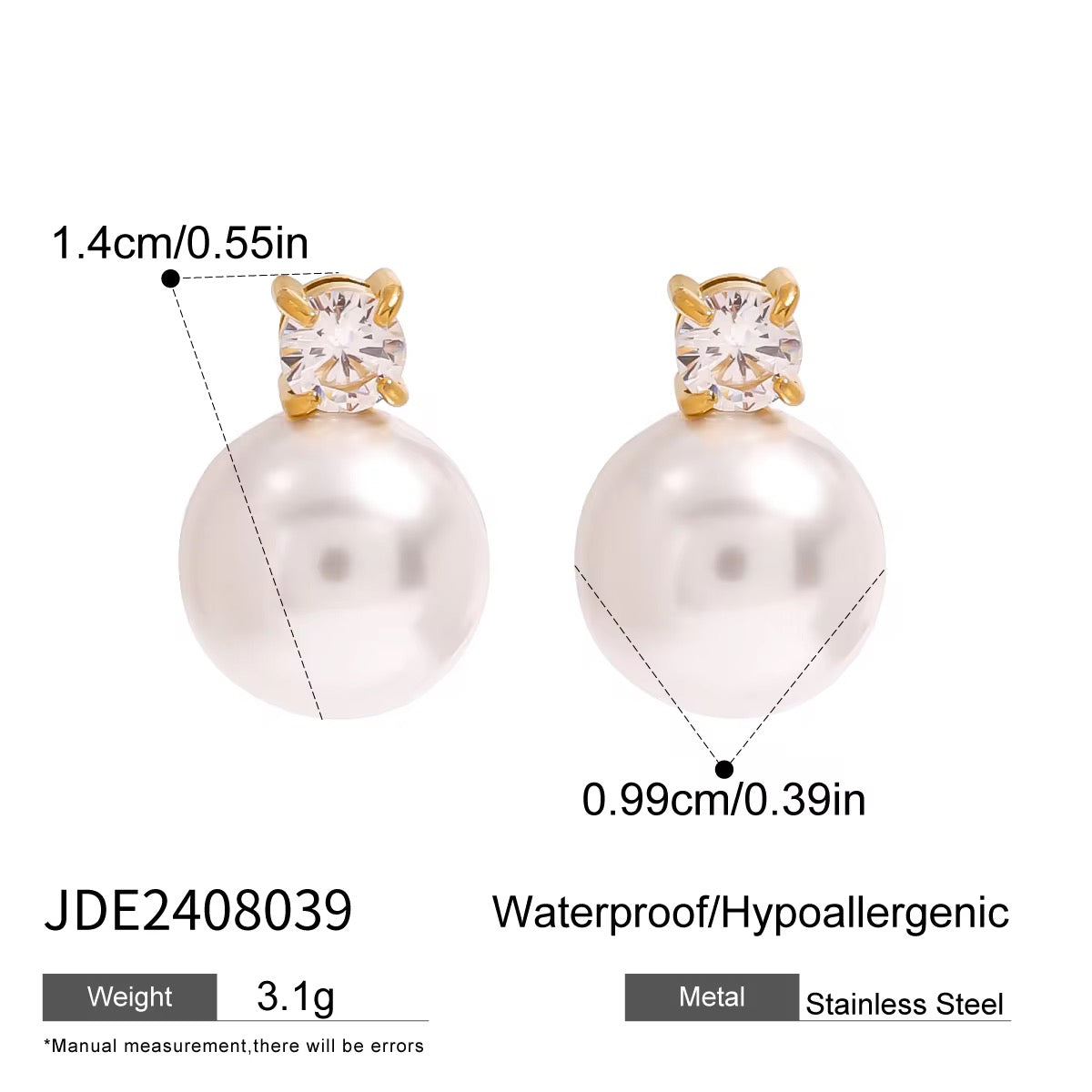 Sola Pearl studs : 18k PVD plated