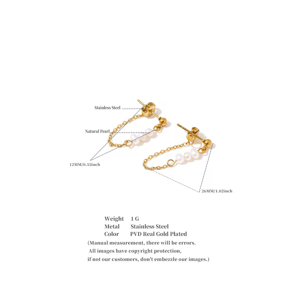 Noa Studs :  18k PVD plated fresh water pearls string earrings