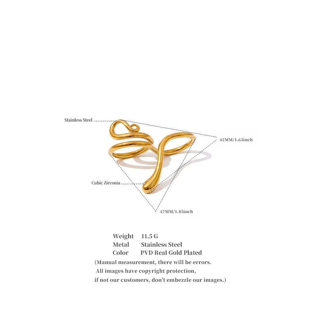 Snake ring :  18k PVD plated Double finger ring