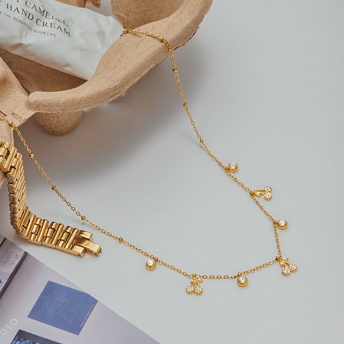 Cherry delicate necklace :  18k PVD plated