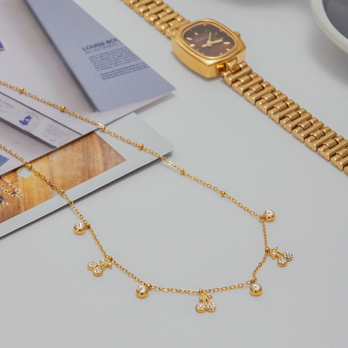 Cherry delicate necklace :  18k PVD plated