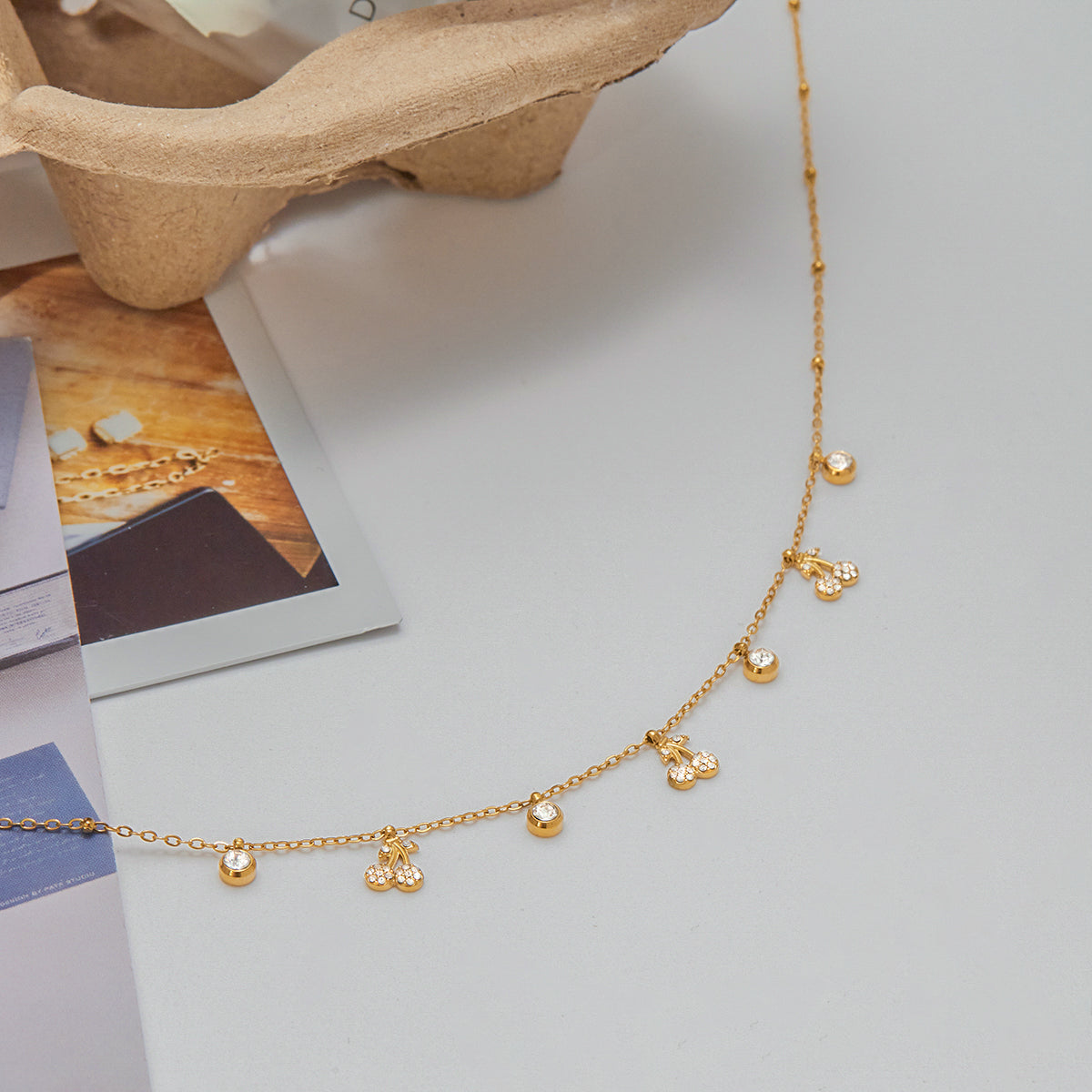 Cherry delicate necklace :  18k PVD plated