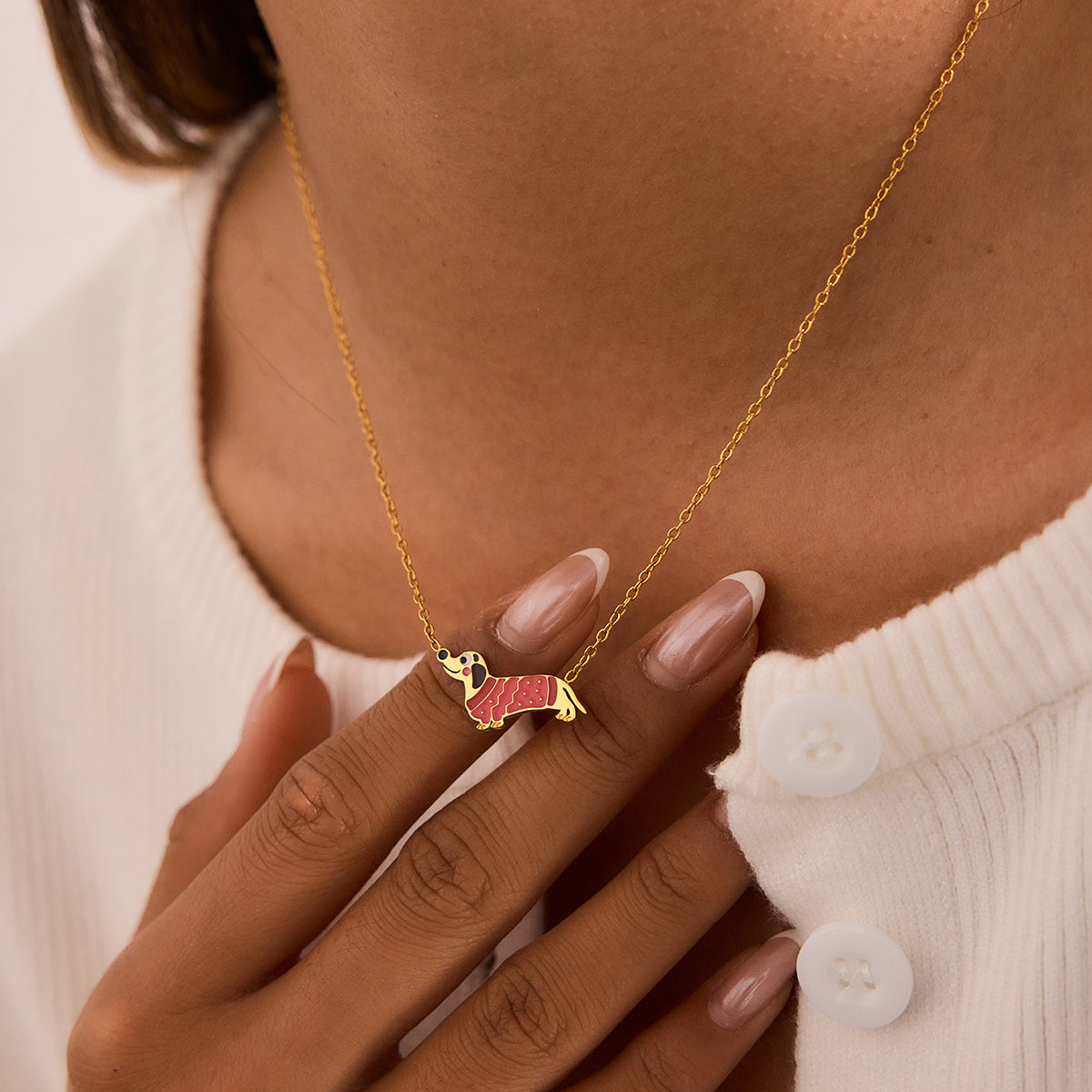 Nori dog charm necklace :  18k PVD plated