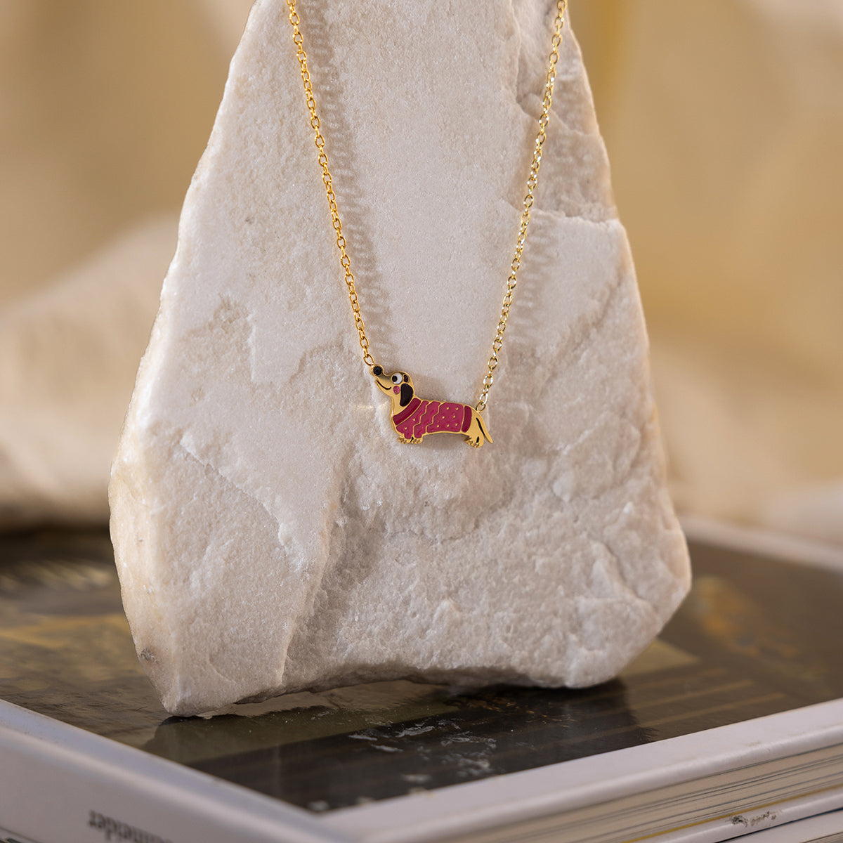 Nori dog charm necklace :  18k PVD plated