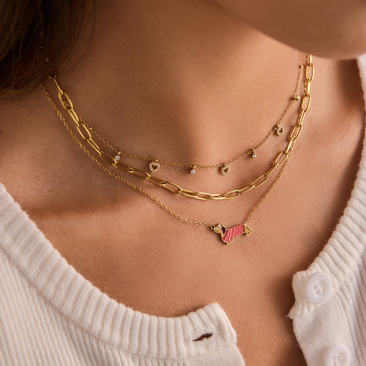 Nori dog charm necklace :  18k PVD plated