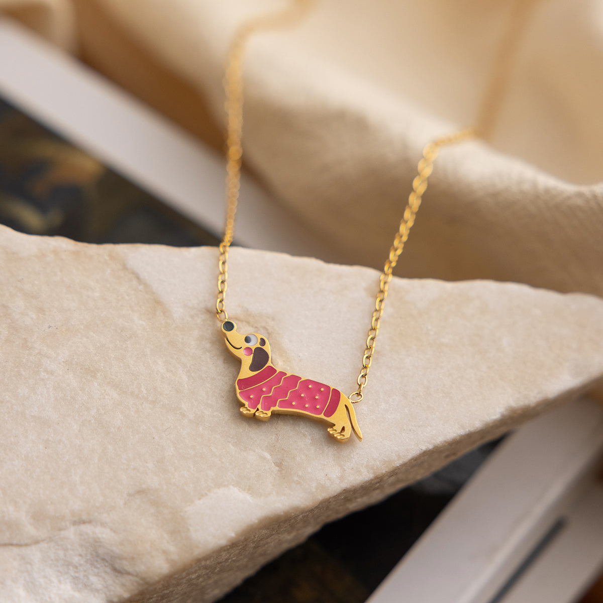 Nori dog charm necklace :  18k PVD plated