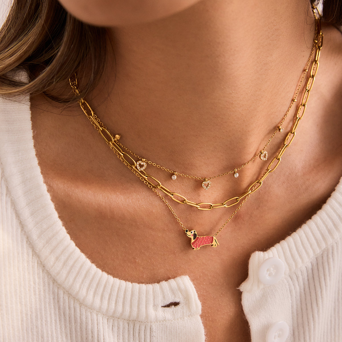 Nori dog charm necklace :  18k PVD plated