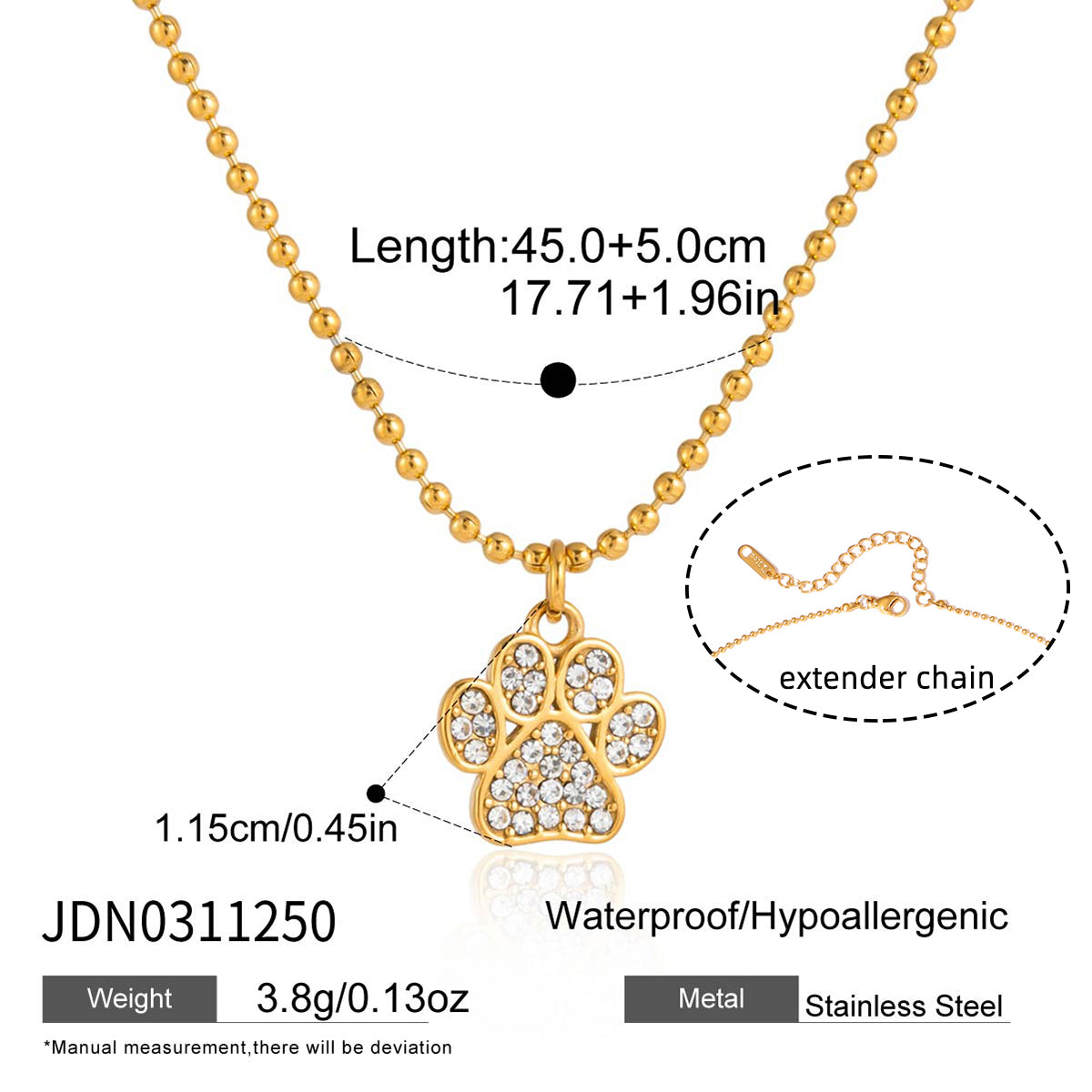 Paw Necklace:  18k PVD plated necklace