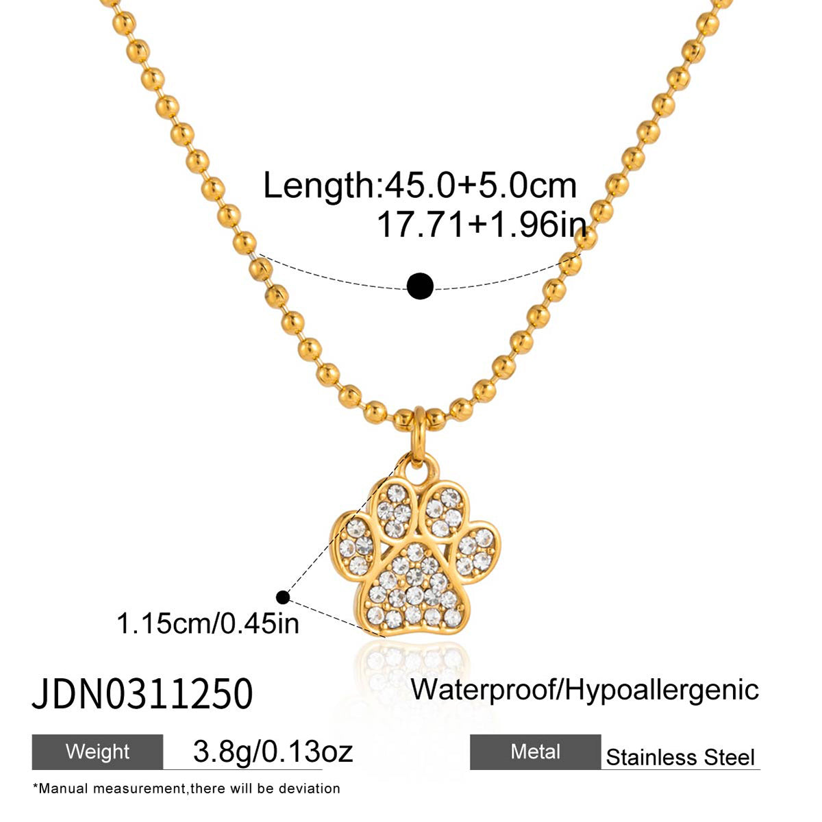 Paw Necklace:  18k PVD plated necklace